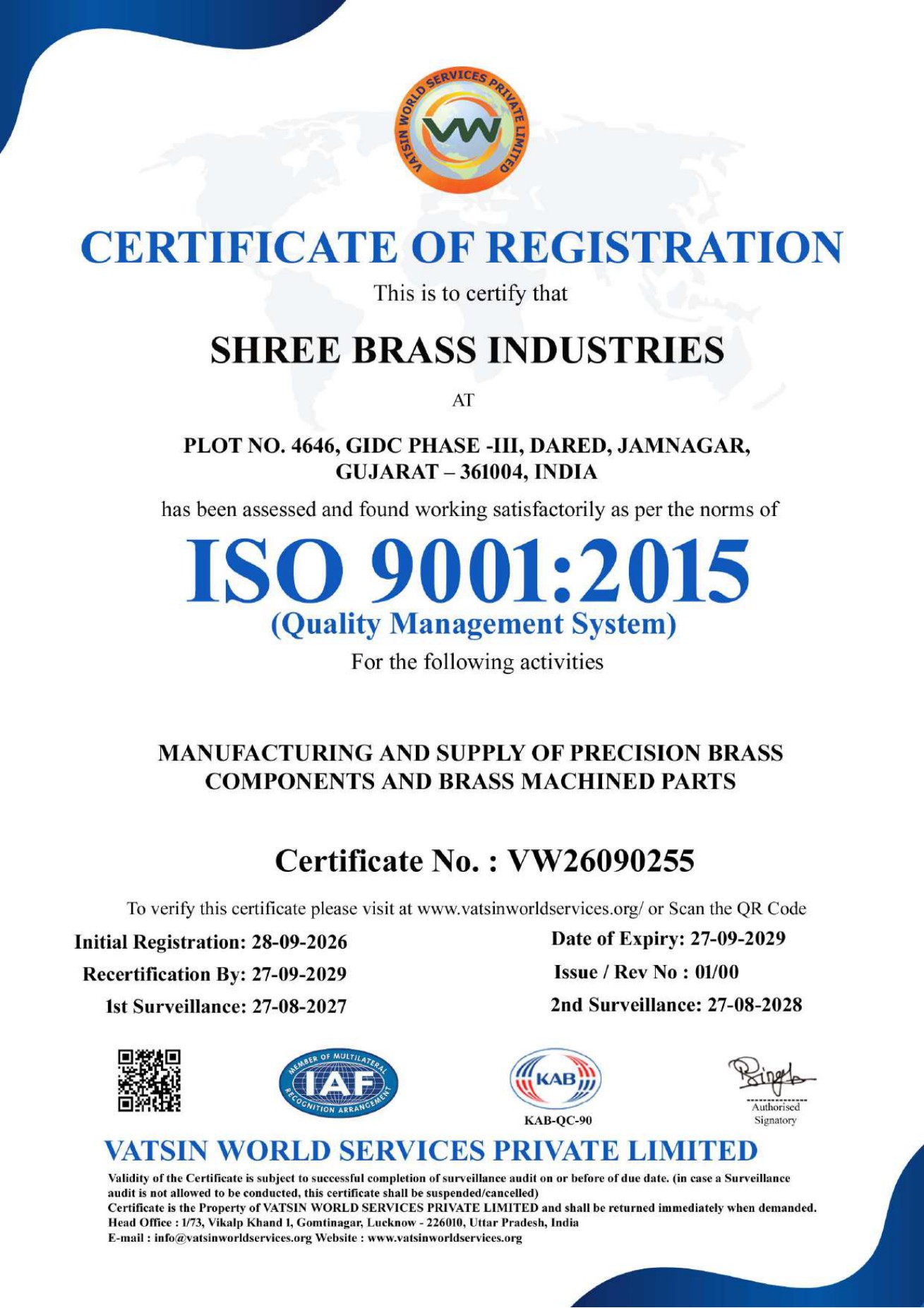 ISO 9001:2015 certificate of registration